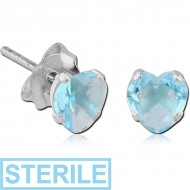 STERILE STERLING SILVER 925 JEWELLED PRONG SET HEART EAR STUDS PAIR PIERCING