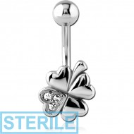 STERILE SURGICAL STEEL JEWELLED NAVEL BANANA - SHAMROCK PIERCING