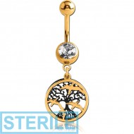STERILE GOLD PVD COATED SURGICAL STEEL JEWELLED NAVEL BANANA WITH CHARM