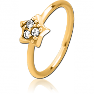 GOLD PVD COATED SURGICAL STEEL JEWELLED SEAMLESS RING - STAR PRONGS PIERCING
