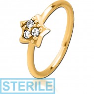 STERILE GOLD PVD COATED SURGICAL STEEL JEWELLED SEAMLESS RING - STAR PRONGS PIERCING