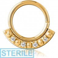 STERILE GOLD PVD COATED SURGICAL STEEL JEWELLED SEAMLESS RING PIERCING