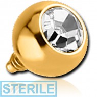 STERILE GOLD PVD COATED SURGICAL STEEL HIGH END CRYSTAL JEWELLED BALL FOR 1.6MM INTERNALLY THREADED PIN PIERCING
