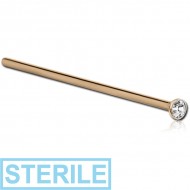 STERILE GOLD PVD COATED SURGICAL STEEL STRAIGHT JEWELLED NOSE STUDS PP9 EMPTY PART