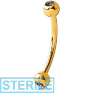 STERILE GOLD PVD COATED SURGICAL STEEL DOUBLE JEWELLED CURVED MICRO BARBELL