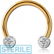 STERILE GOLD PVD COATED SURGICAL STEEL MICRO CIRCULAR BARBELL WITH EPOXY COATED CRYSTALINE JEWELLED BALLS
