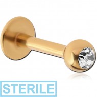 STERILE GOLD PVD COATED SURGICAL STEEL JEWELLED MICRO LABRET PIERCING