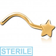 STERILE GOLD PVD COATED SURGICAL STEEL CURVED NOSE STUD - STAR PIERCING