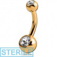 STERILE GOLD PVD COATED SURGICAL STEEL DOUBLE VALUE CRYSTAL MINI NAVEL BANANA PIERCING