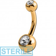 STERILE GOLD PVD COATED SURGICAL STEEL DOUBLE VALUE CRYSTAL MINI NAVEL BANANA PIERCING