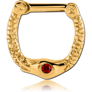 GOLD PVD COATED SURGICAL STEEL JEWELLED SNAKE HINGED SEPTUM CLICKER PIERCING