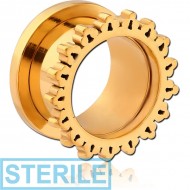 STERILE GOLD PVD COATED SURGICAL STEEL THREADED TUNNEL - SUNBURST PIERCING