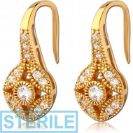 STERILE STERLING SILVER 925 GOLD PVD COATED JEWELLED EARRINGS PAIR