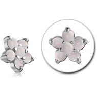 SURGICAL STEEL SYNTHETIC OPAL JEWELED FLOWER ATTACHMENT FOR 1.6MM INTERNALLY THREADED PINS PIERCING