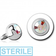 STERILE SURGICAL STEEL SWAROVSKI CRYSTAL JEWELLED BALL FOR 1.2MM INTERNALLY THREADED PINS PIERCING