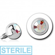 STERILE SURGICAL STEEL SWAROVSKI CRYSTAL JEWELLED BALL FOR 1.2MM INTERNALLY THREADED PINS