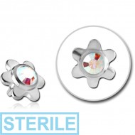 STERILE SURGICAL STEEL SWAROVSKI CRYSTAL JEWELLED FLOWER FOR 1.2MM INTERNALLY THREADED PINS