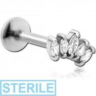 STERILE SURGICAL STEEL INTERNALLY THREADED JEWELLED MICRO LABRET PIERCING