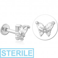 STERILE SURGICAL STEEL INTERNALLY THREADED JEWELLED MICRO LABRET