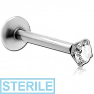 STERILE SURGICAL STEEL INTERNALLY THREADED ROUND PRONG SET JEWELLED MICRO LABRET