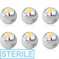 STERILE PACK OF 6 SURGICAL STEEL SWAROVSKI CRYSTAL JEWELLED BALLS FOR BALL CLOSURE RING PIERCING