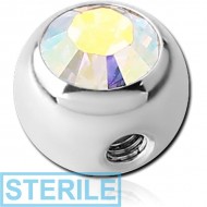 STERILE SURGICAL STEEL SIDE THREADED SWAROVSKI CRYSTAL JEWELLED BALL