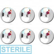 STERILE PACK OF 6 SURGICAL STEEL SWAROVSKI CRYSTAL JEWELLED MICRO BALLS PIERCING