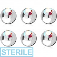 STERILE PACK OF 6 SURGICAL STEEL SWAROVSKI CRYSTAL JEWELLED MICRO BALLS PIERCING