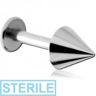 STERILE SURGICAL STEEL LABRET WITH CONE PIERCING
