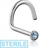 STERILE SURGICAL STEEL LARGE CURVE JEWELLED NOSE STUD