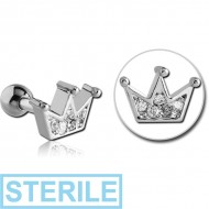 STERILE SURGICAL STEEL JEWELLED TRAGUS MICRO BARBELL - CROWN PIERCING