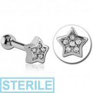 STERILE SURGICAL STEEL JEWELLED TRAGUS MICRO BARBELL - STAR PIERCING