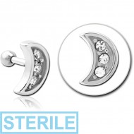 STERILE SURGICAL STEEL JEWELLED TRAGUS MICRO BARBELL - CRESCENT PIERCING