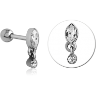 SURGICAL STEEL JEWELLED TRAGUS MICRO BARBELL PIERCING