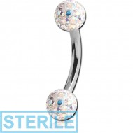 STERILE SURGICAL STEEL CURVED MICRO BARBELL WITH EPOXY COATED CRYSTALINE JEWELLED BALLS