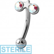 STERILE SURGICAL STEEL JEWELLED STARS FANCY CURVED MICRO BARBELL PIERCING