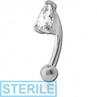 STERILE SURGICAL STEEL JEWELLED CURVED MICRO BARBELL - TEAR DROP