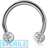 STERILE SURGICAL STEEL MICRO CIRCULAR BARBELL WITH EPOXY COATED CRYSTALINE JEWELLED BALLS