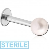 STERILE SURGICAL STEEL MICRO LABRET WITH SYNTHETIC PEARL PIERCING