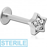 STERILE SURGICAL STEEL MICRO LABRET WITH JEWELLED ATTACHMENT - STAR PIERCING