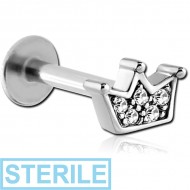 STERILE SURGICAL STEEL MICRO LABRET WITH JEWELLED ATTACHMENT - CROWN PIERCING