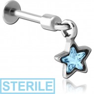 STERILE SURGICAL STEEL TRAGUS MICRO LABRET WITH JEWELLED CHARM - STAR PIERCING