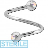 STERILE SURGICAL STEEL DOUBLE SWAROVSKI CRYSTAL JEWELLED MICRO BODY SPIRAL PIERCING