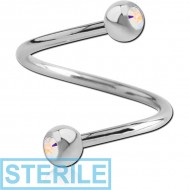 STERILE SURGICAL STEEL DOUBLE SWAROVSKI CRYSTAL JEWELLED MICRO BODY SPIRAL