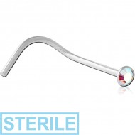 STERILE STERLING SILVER 925 JEWELLED CURVED NOSE STUD