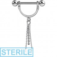 STERILE SURGICAL STEEL NIPPLE STIRRUP WITH JEWELLED DANGLING CHARM PIERCING
