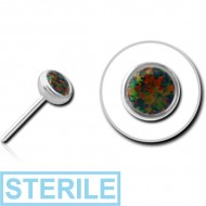 STERILE SURGICAL STEEL SYNTHETIC OPAL JEWELLED THREADLESS DISC PIERCING