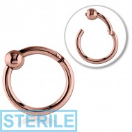 STERILE ROSE GOLD PVD COATED SURGICAL STEEL HINGED SEGMENT RING WITH BALL PIERCING
