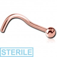STERILE ROSE GOLD PVD COATED SURGICAL STEEL CURVED BALL NOSE STUD PIERCING