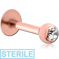 STERILE ROSE GOLD PVD COATED SURGICAL STEEL JEWELLED MICRO LABRET PIERCING